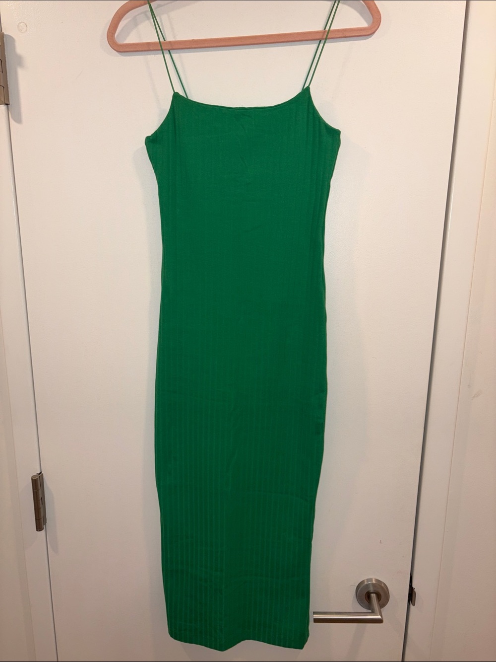 ZARA Green Ribbed Spaghetti Strap Midi Dress